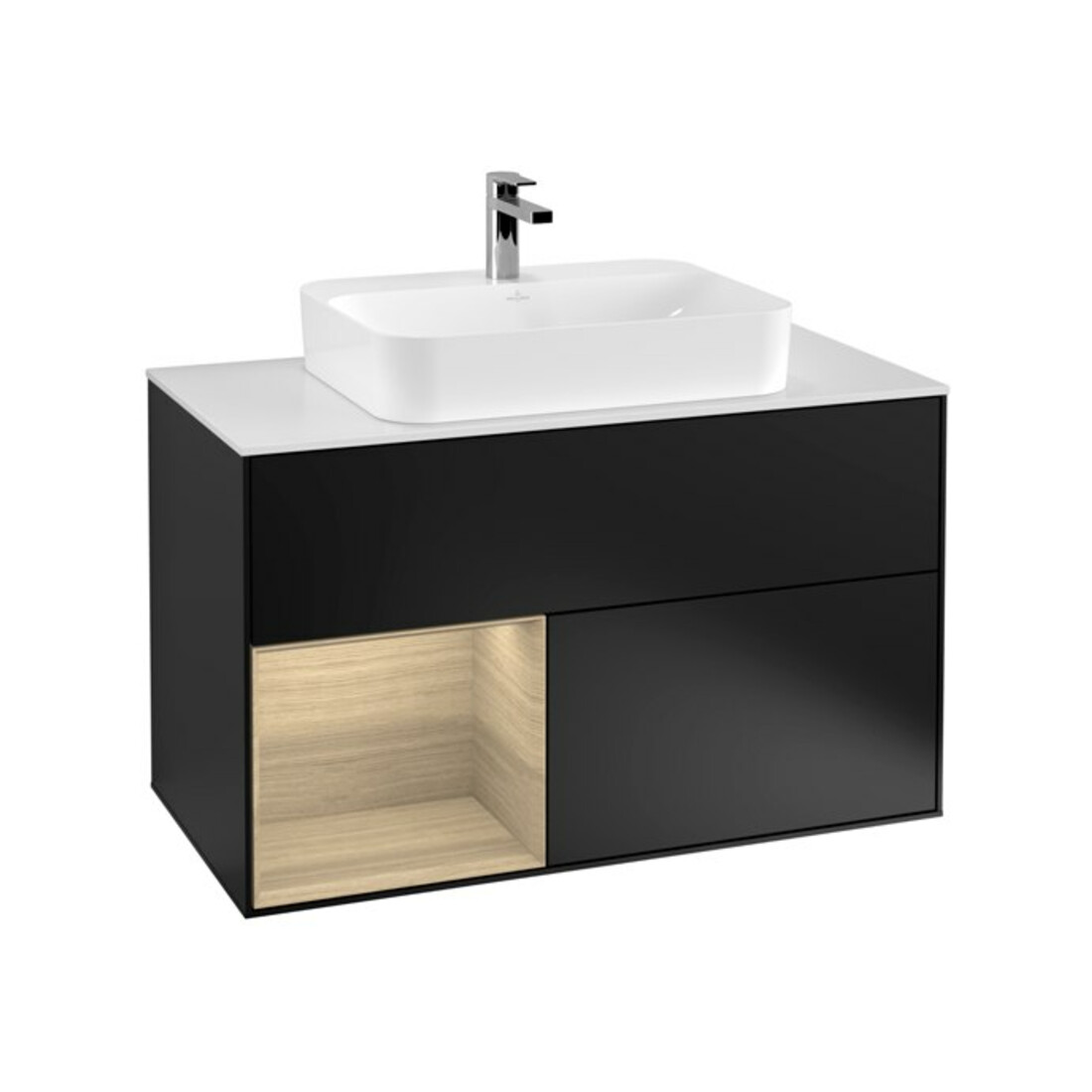 V&B Waschtischunterschrank Finion 100, Pl wh. m, Reg li Oa ven, bla m Lac