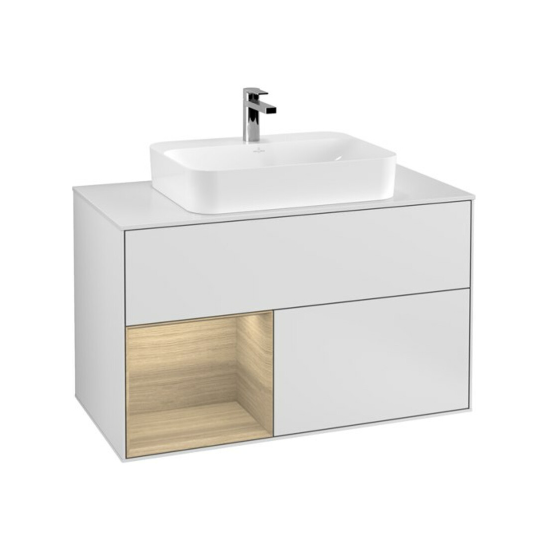 V&B Waschtischunterschrank Finion 100, Pl wh. m, Reg li Oa ven, wh. m Lac