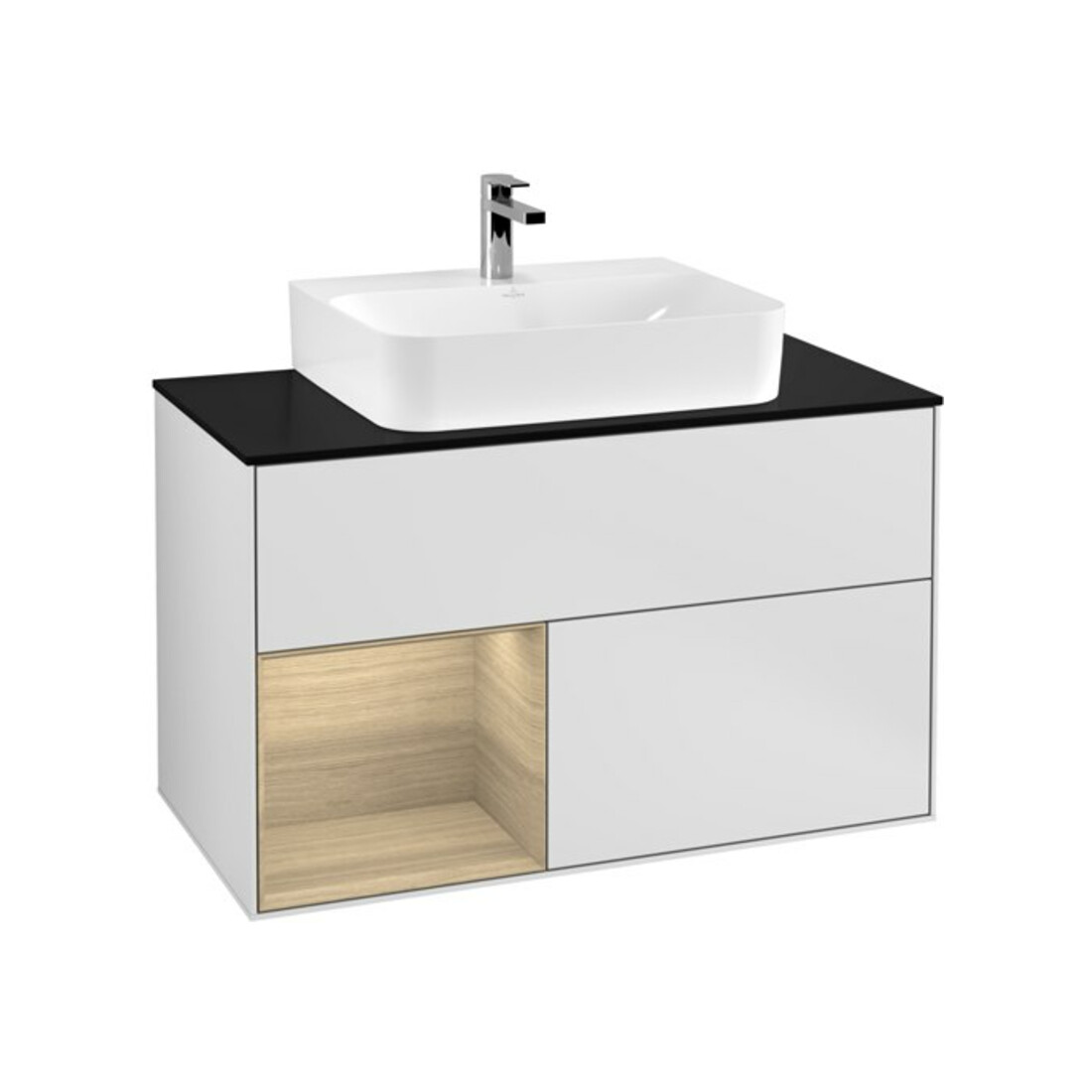 V&B Waschtischunterschrank Finion 100, Pl wh. m, Reg li Oa ven, wh. m Lac