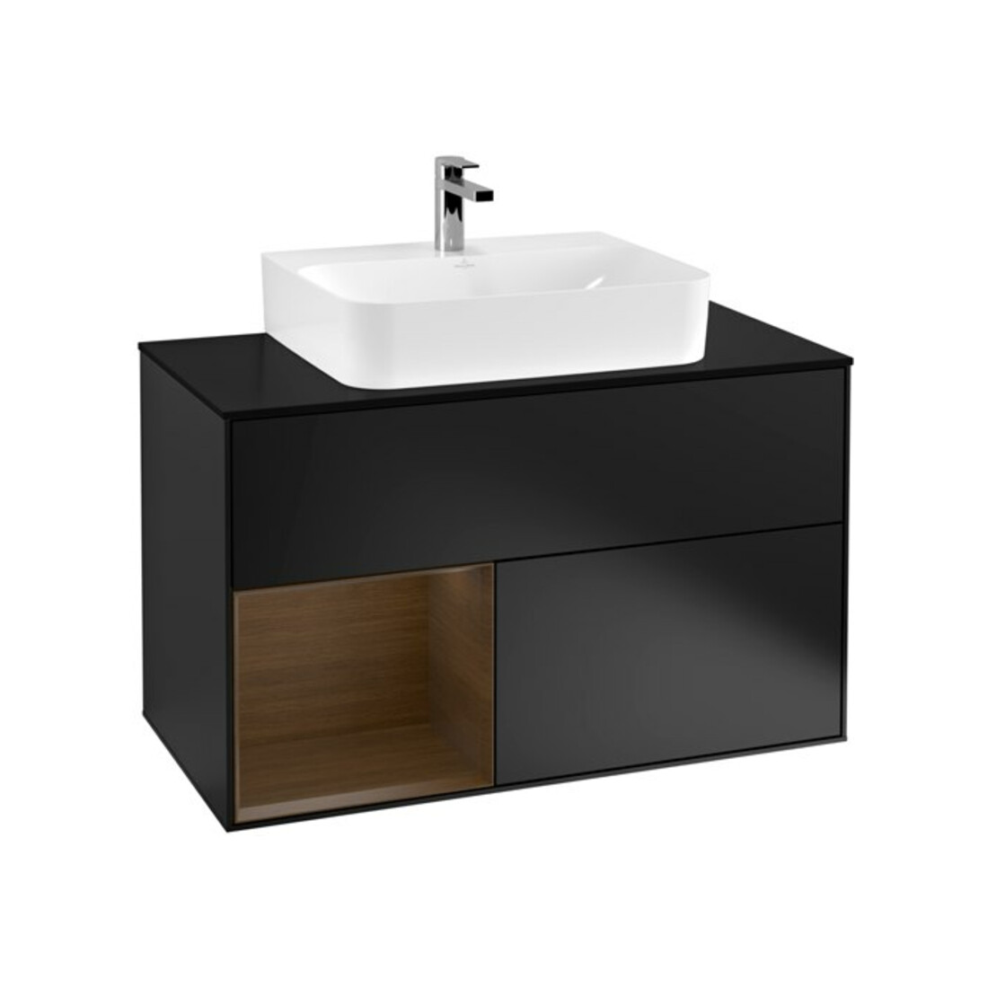 V&B Waschtischunterschrank Finion 100, Pl wh. m, Reg li wal ven, bla m Lac