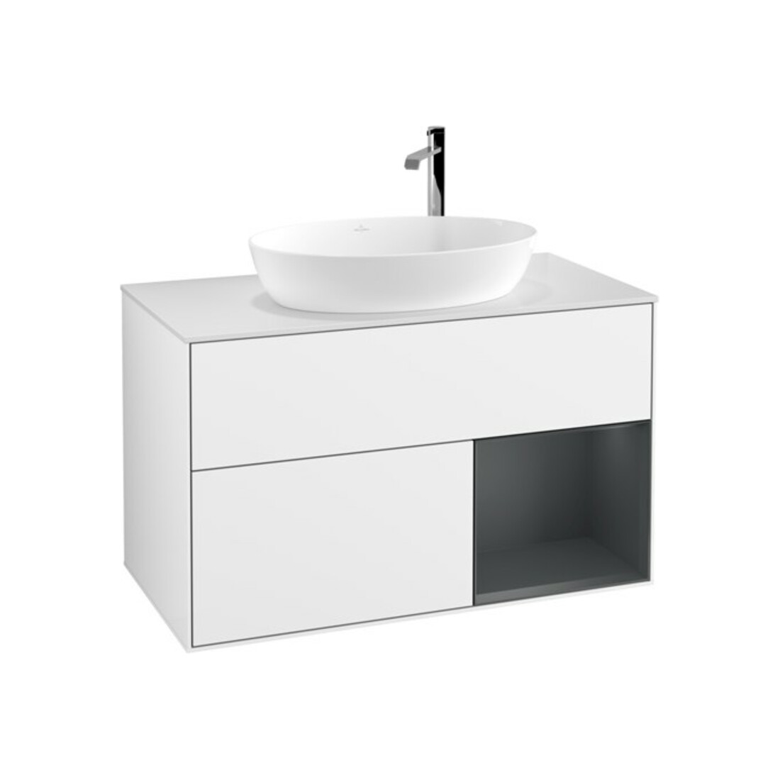 V&B Waschtischunterschrank Finion 100, Pl wh. m, Reg md m Lac, glo wh. Lac