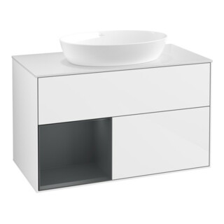 V&B Waschtischunterschrank Finion 100, Pl wh. m, Reg md m Lac, glo wh. Lac
