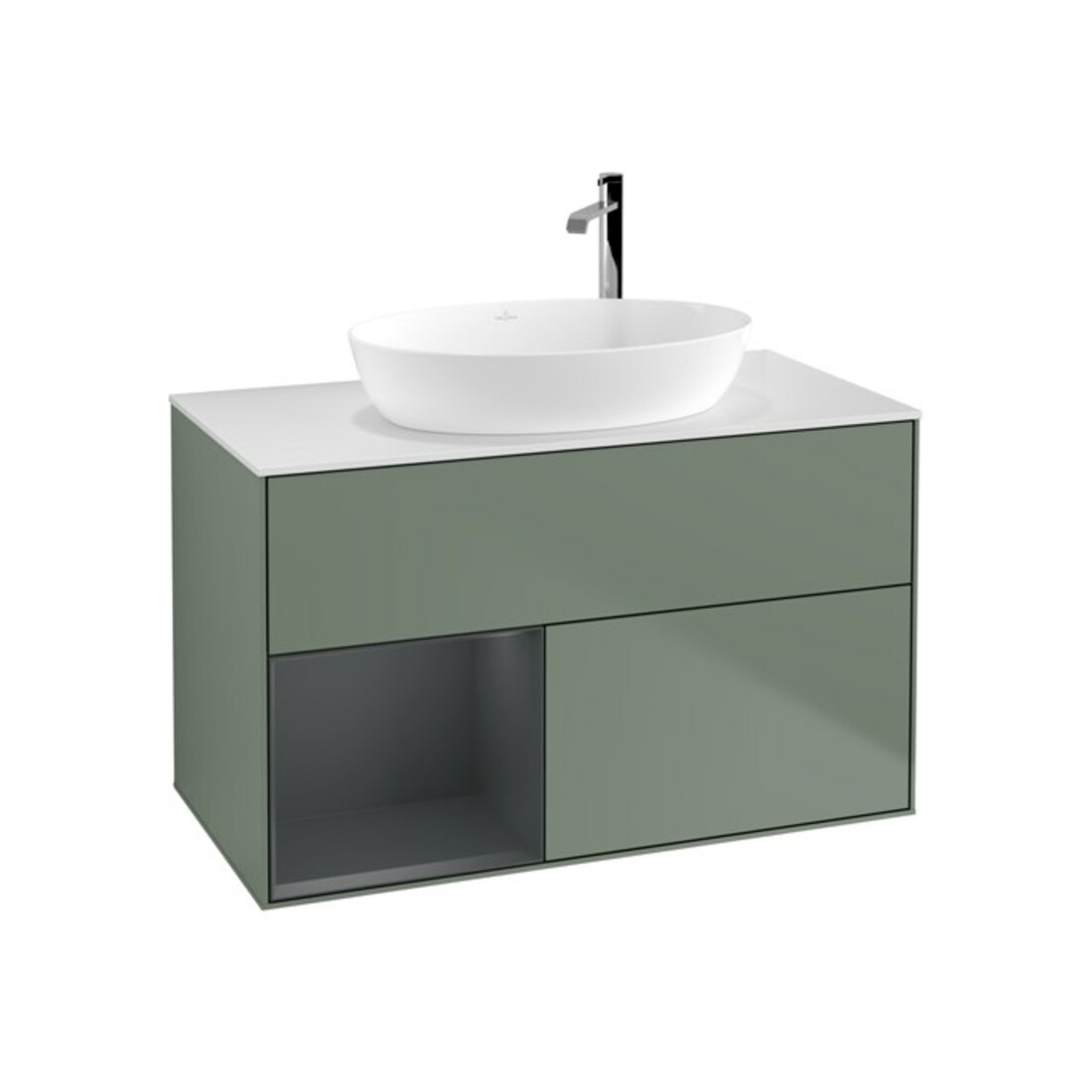 V&B Waschtischunterschrank Finion 100, Pl wh. m, Reg md m Lac, Oli. m Lac