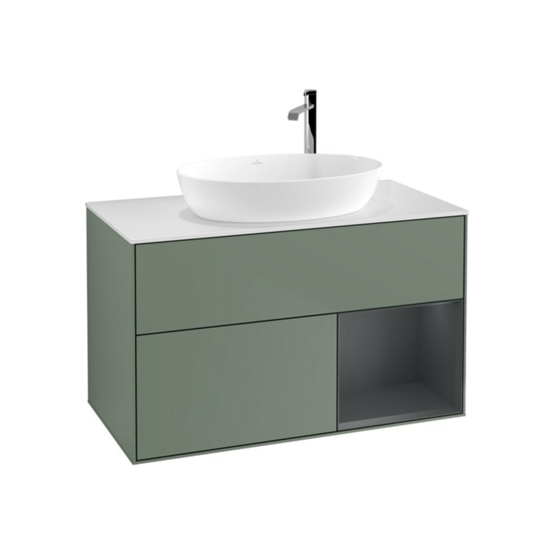 V&B Waschtischunterschrank Finion 100, Pl wh. m, Reg md m Lac, Oli. m Lac