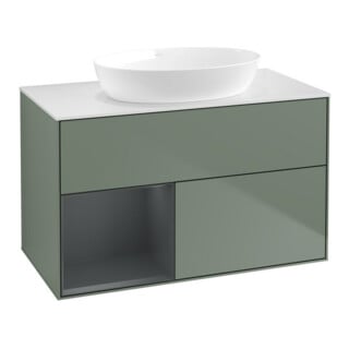 V&B Waschtischunterschrank Finion 100, Pl wh. m, Reg md m Lac, Oli. m Lac