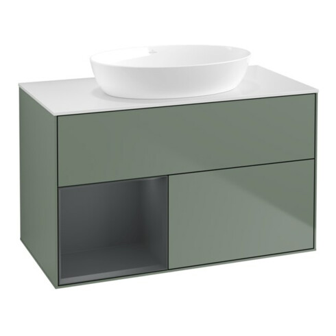 V&B Waschtischunterschrank Finion 100, Pl wh. m, Reg md m Lac, Oli. m Lac