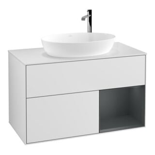 V&B Waschtischunterschrank Finion 100, Pl wh. m, Reg md m Lac, wh. m Lac