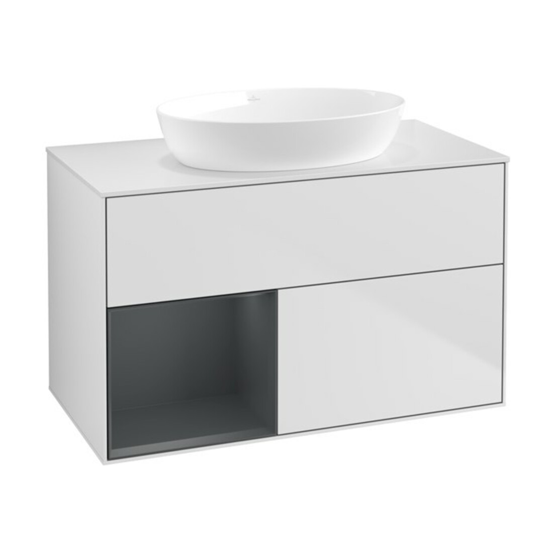 V&B Waschtischunterschrank Finion 100, Pl wh. m, Reg md m Lac, wh. m Lac