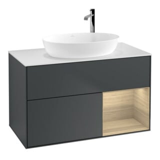 V&B Waschtischunterschrank Finion 100, Pl wh. m, Reg Oa ven, md bl. m Lac