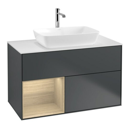 V&B Waschtischunterschrank Finion 100, Pl wh. m, Reg Oa ven, md bl. m Lac