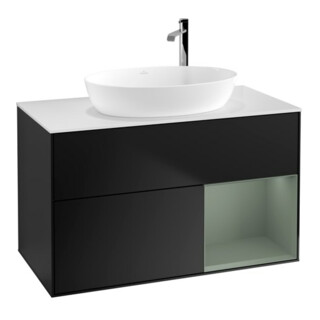 V&B Waschtischunterschrank Finion 100, Pl wh. m, Reg Oli. m Lac, bla m Lac