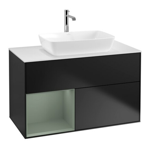 V&B Waschtischunterschrank Finion 100, Pl wh. m, Reg Oli. m Lac, bla m Lac