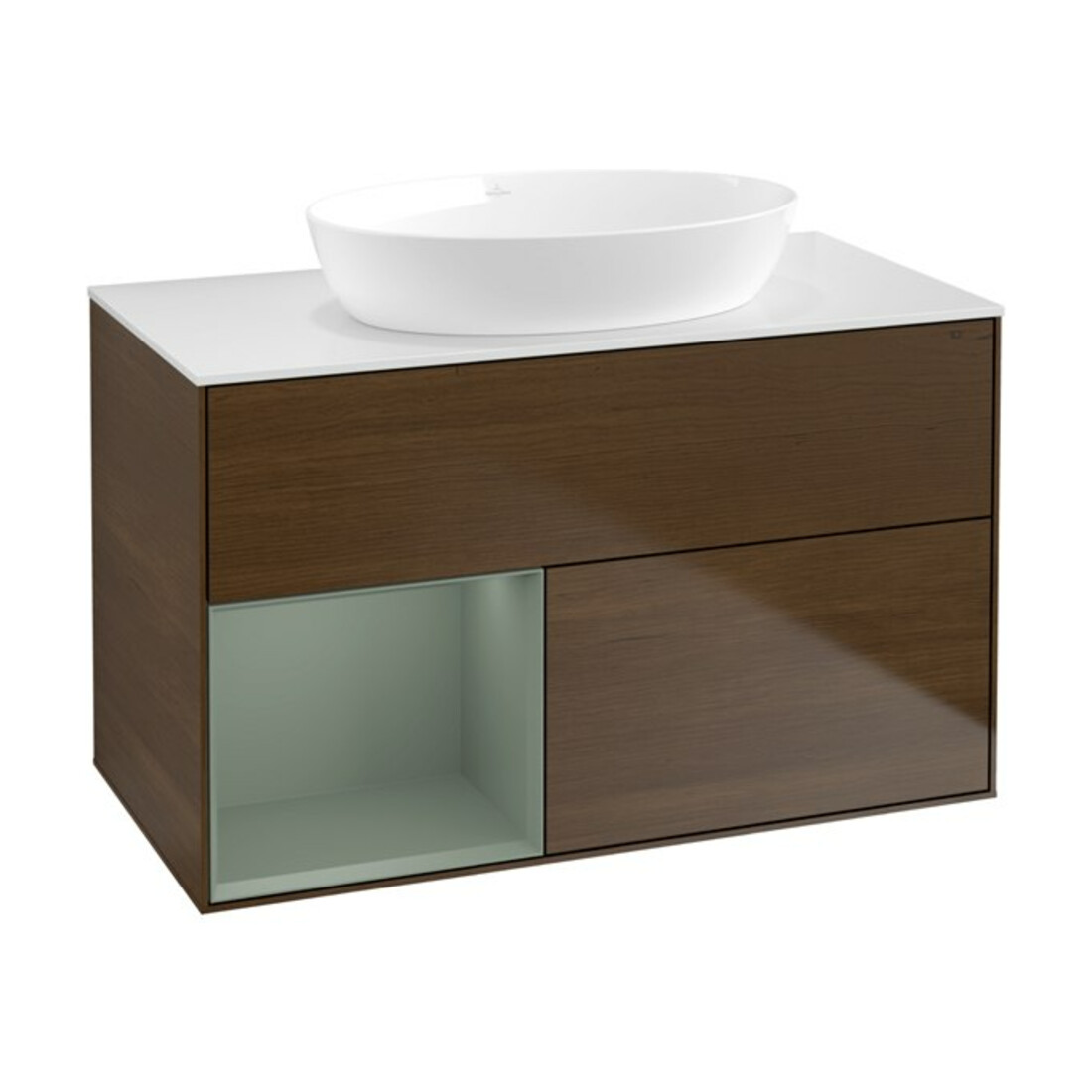 V&B Waschtischunterschrank Finion 100, Pl wh. m, Reg Oli. m Lac, wal ven