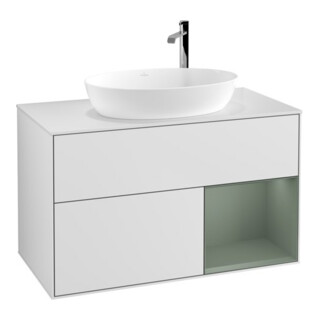 V&B Waschtischunterschrank Finion 100, Pl wh. m, Reg Oli. m Lac, wh. m Lac