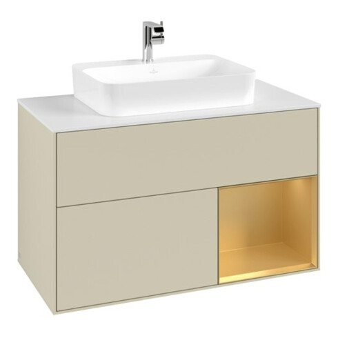 V&B Waschtischunterschrank Finion 100, Pl wh. m, Reg re gol m, si Gr m Lac