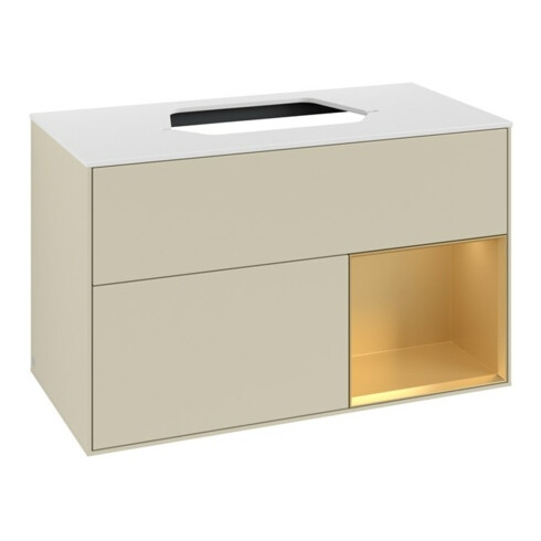 V&B Waschtischunterschrank Finion 100, Pl wh. m, Reg re gol m, si Gr m Lac