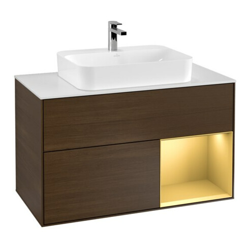 V&B Waschtischunterschrank Finion 100, Pl wh. m, Reg re gol m, wal ven