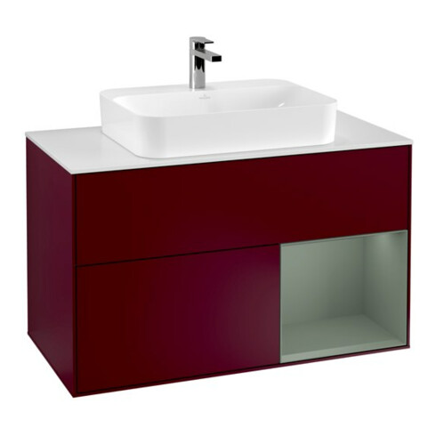 V&B Waschtischunterschrank Finion 100, Pl wh. m, Reg re Oli. m Lac, Peo m