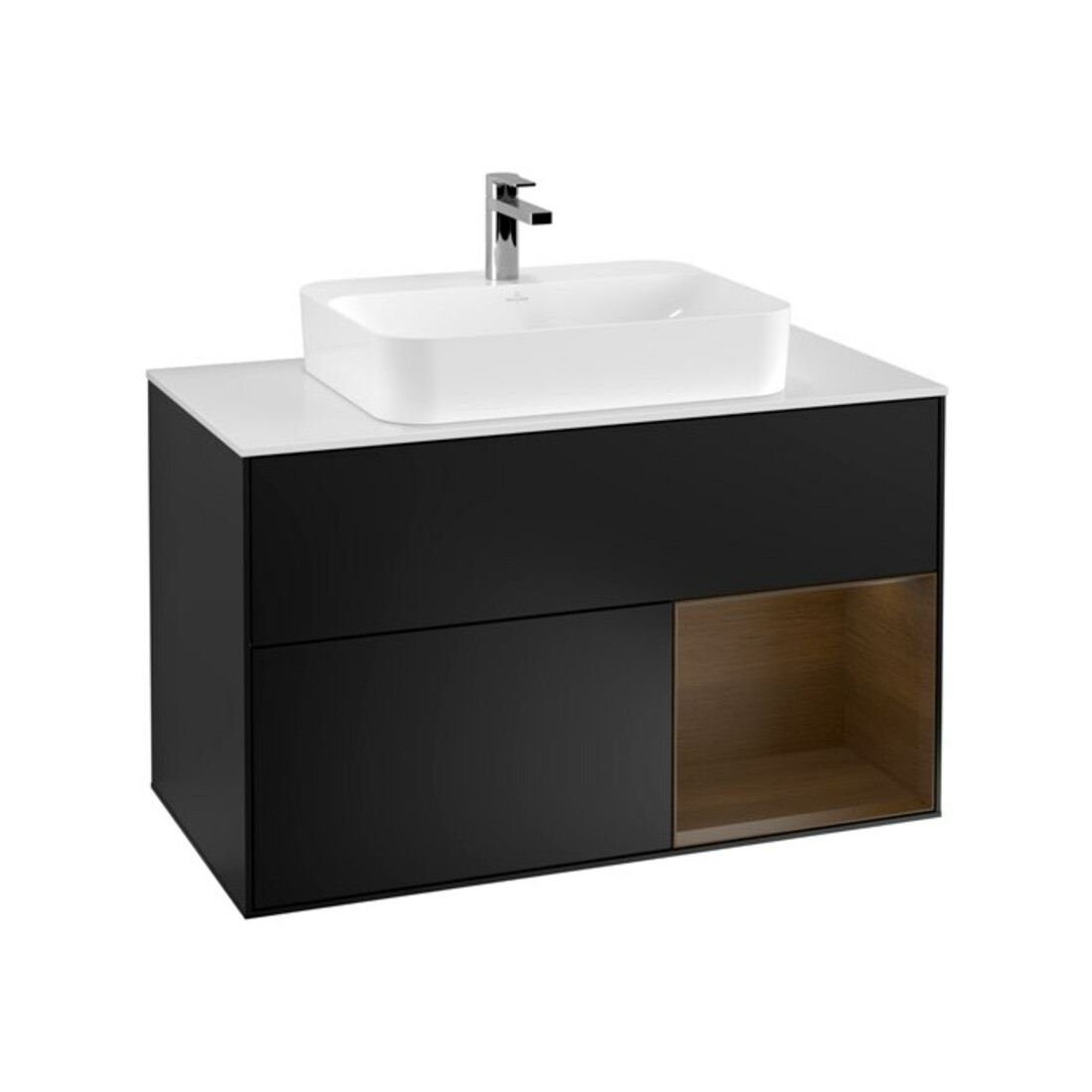 V&B Waschtischunterschrank Finion 100, Pl wh. m, Reg re wal ven, bla m Lac