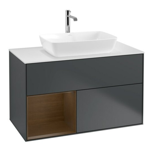 V&B Waschtischunterschrank Finion 100, Pl wh. m, Reg wal ven, md bl. m Lac