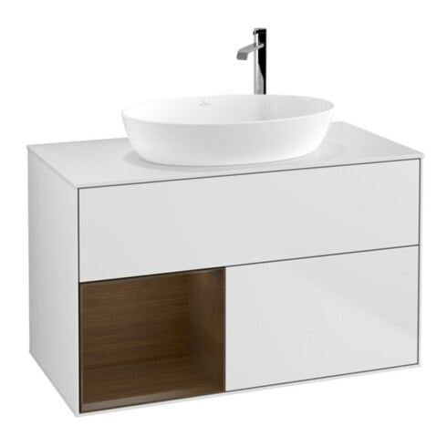 V&B Waschtischunterschrank Finion 100, Pl wh. m, Reg wal ven, wh. m Lac