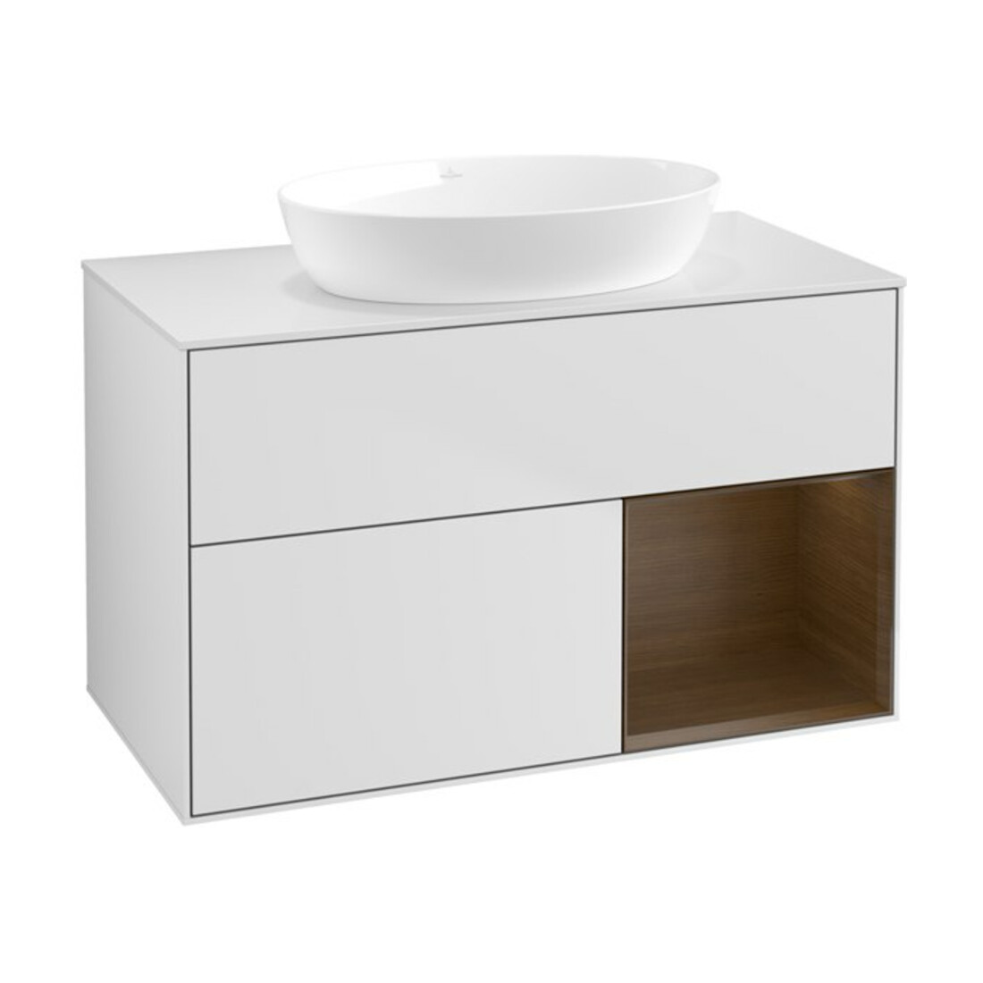 V&B Waschtischunterschrank Finion 100, Pl wh. m, Reg wal ven, wh. m Lac