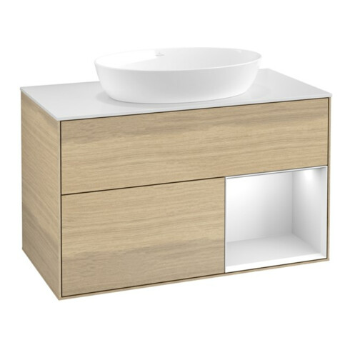 V&B Waschtischunterschrank Finion 100, Pl wh. m, Reg wh. m Lac, Oa ven