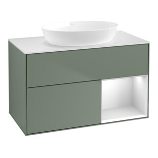 V&B Waschtischunterschrank Finion 100, Pl wh. m, Reg wh. m Lac, Oli. m Lac