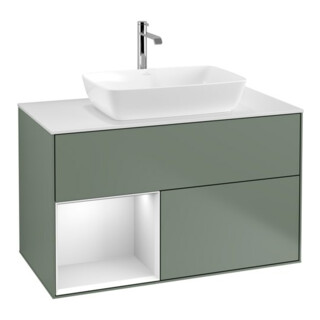 V&B Waschtischunterschrank Finion 100, Pl wh. m, Reg wh. m Lac, Oli. m Lac