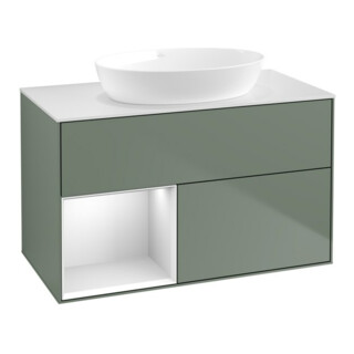 V&B Waschtischunterschrank Finion 100, Pl wh. m, Reg wh. m Lac, Oli. m Lac