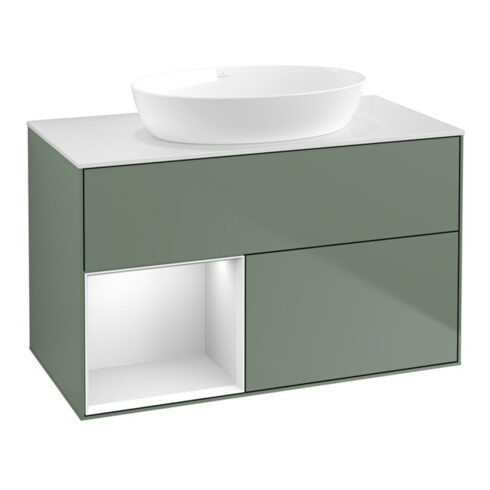 V&B Waschtischunterschrank Finion 100, Pl wh. m, Reg wh. m Lac, Oli. m Lac