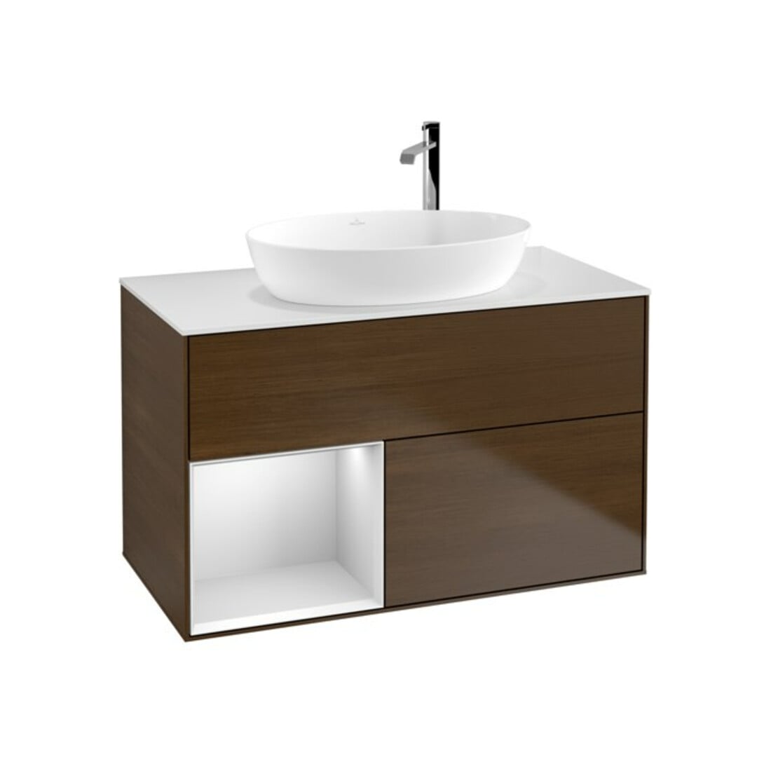 V&B Waschtischunterschrank Finion 100, Pl wh. m, Reg wh. m Lac, wal ven
