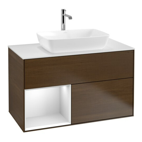 V&B Waschtischunterschrank Finion 100, Pl wh. m, Reg wh. m Lac, wal ven