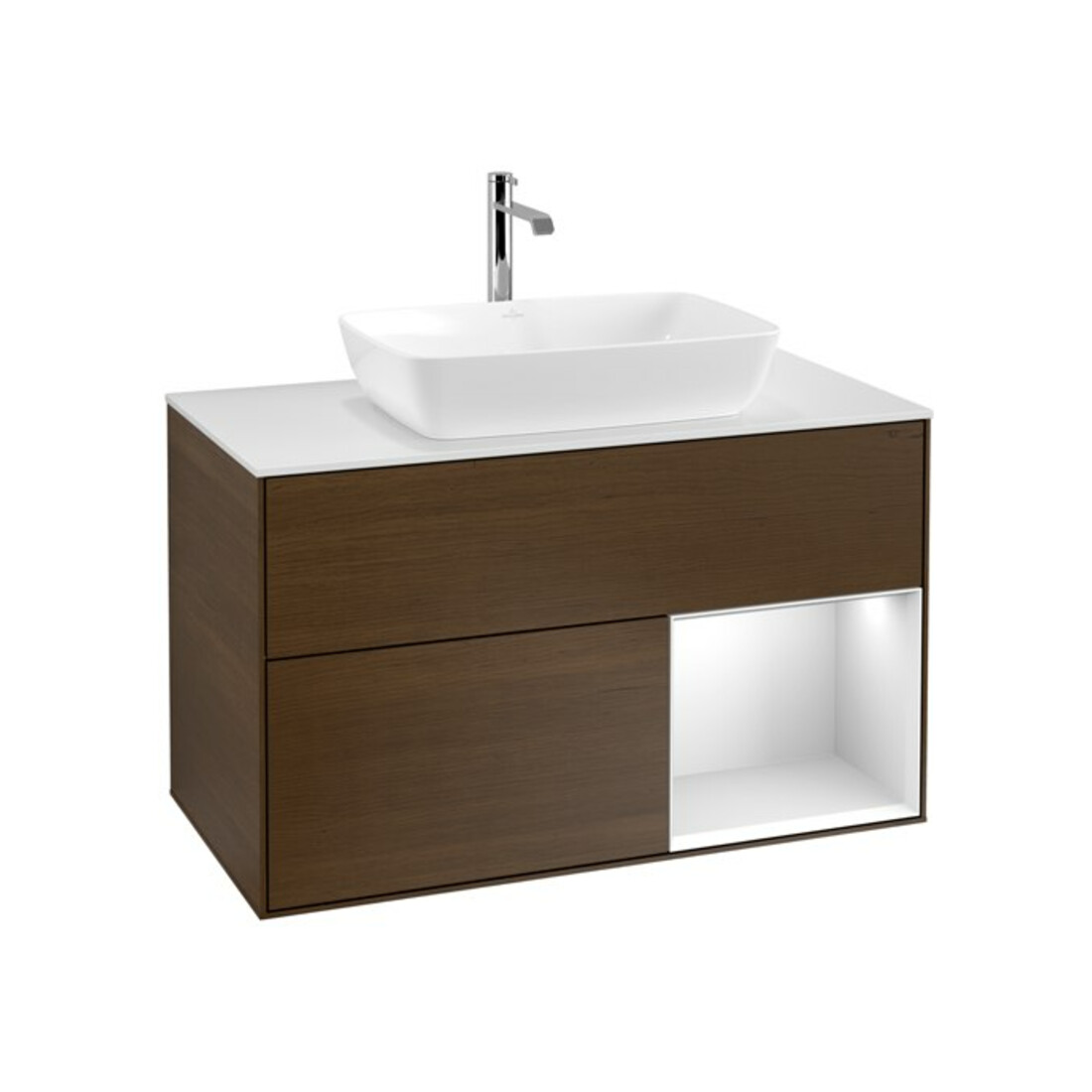 V&B Waschtischunterschrank Finion 100, Pl wh. m, Reg wh. m Lac, wal ven