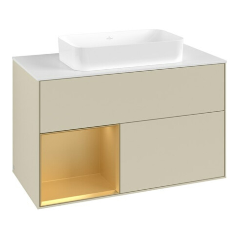 V&B Waschtischunterschrank Finion 100x60,3 cm, Reg li gol m, si Gr m Lac