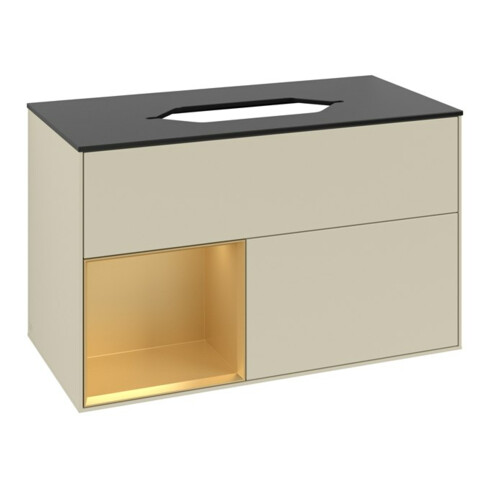 V&B Waschtischunterschrank Finion 100x60,3 cm, Reg li gol m, si Gr m Lac