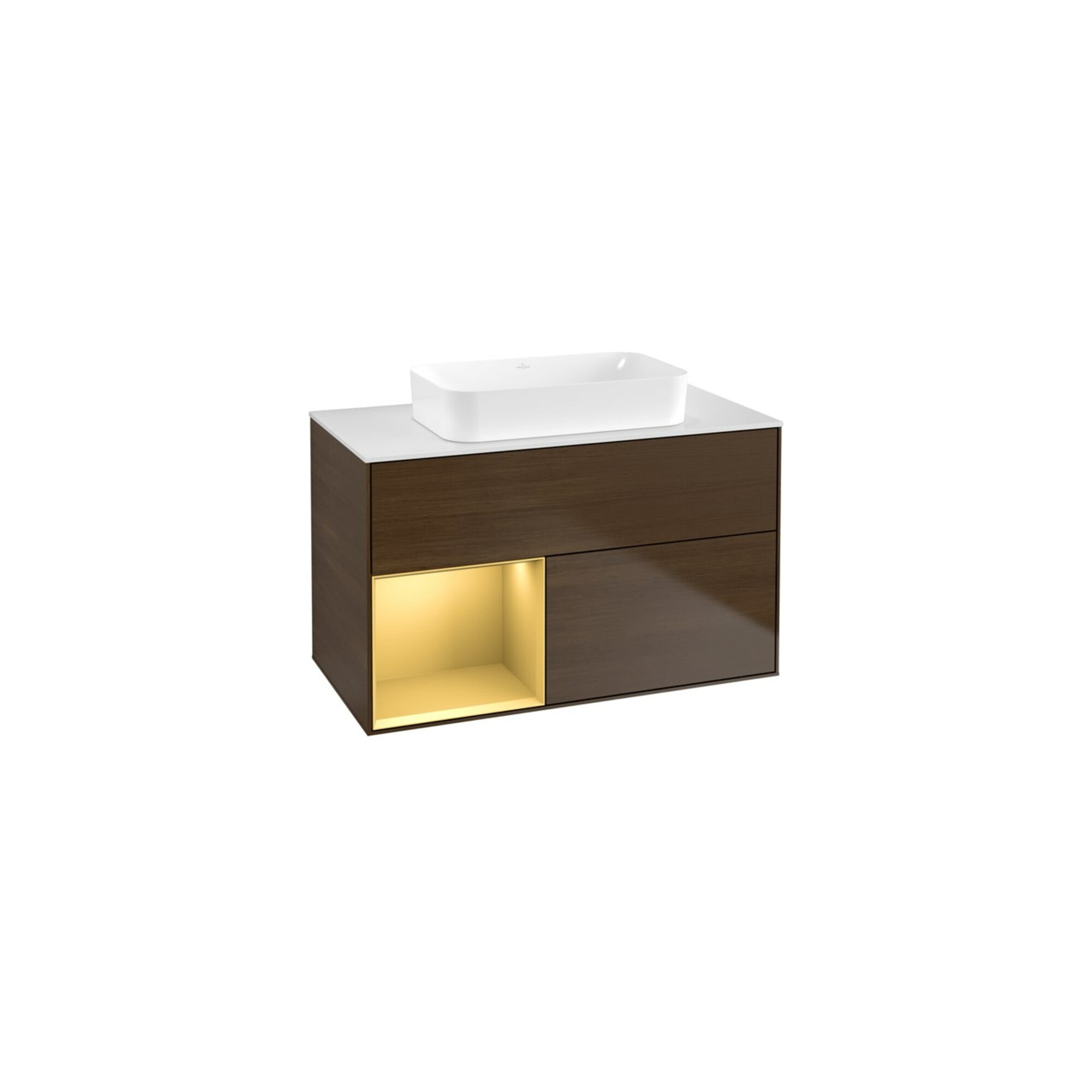 V&B Waschtischunterschrank Finion 100x60,3 cm, Reg li gol m, Walnut veneer ; Villeroy & Boch