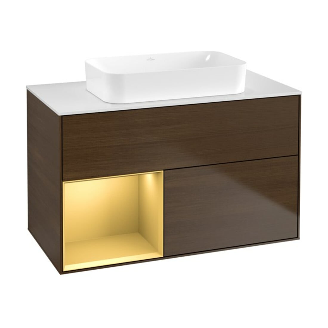 V&B Waschtischunterschrank Finion 100x60,3 cm, Reg li gol m, Walnut veneer