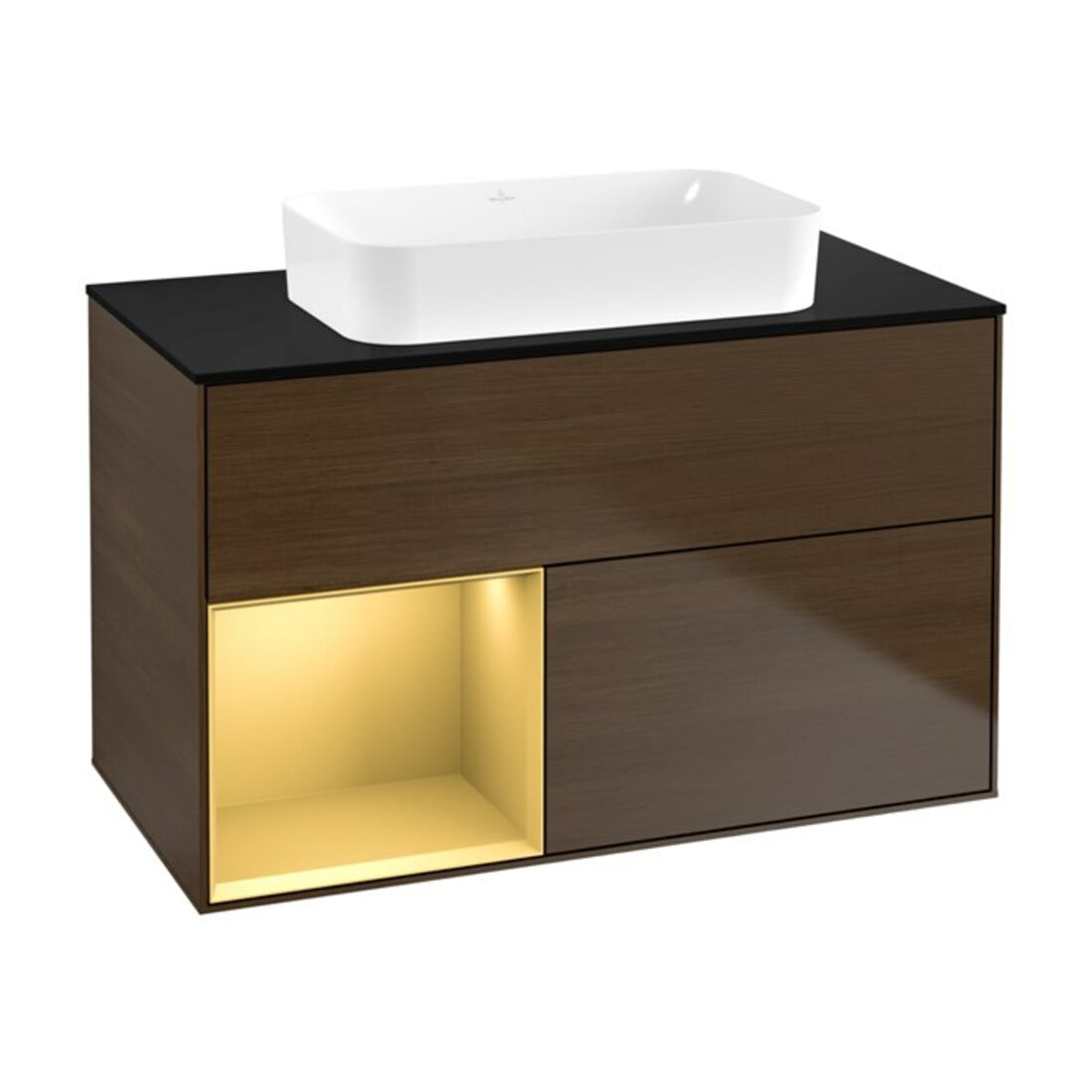 V&B Waschtischunterschrank Finion 100x60,3 cm, Reg li gol m, Walnut veneer