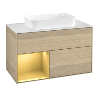 V&B Waschtischunterschrank Finion 100x60,3 cm, Reg li gol matt, Oak Veneer