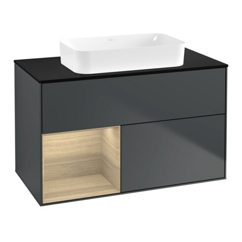 V&B Waschtischunterschrank Finion 100x60,3 cm, Reg li Oa ven, md bl. m Lac