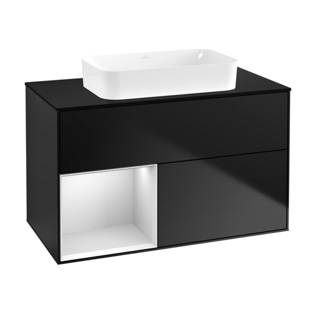 V&B Waschtischunterschrank Finion 100x60,3 cm, Reg li wh. m Lac, bla m Lac