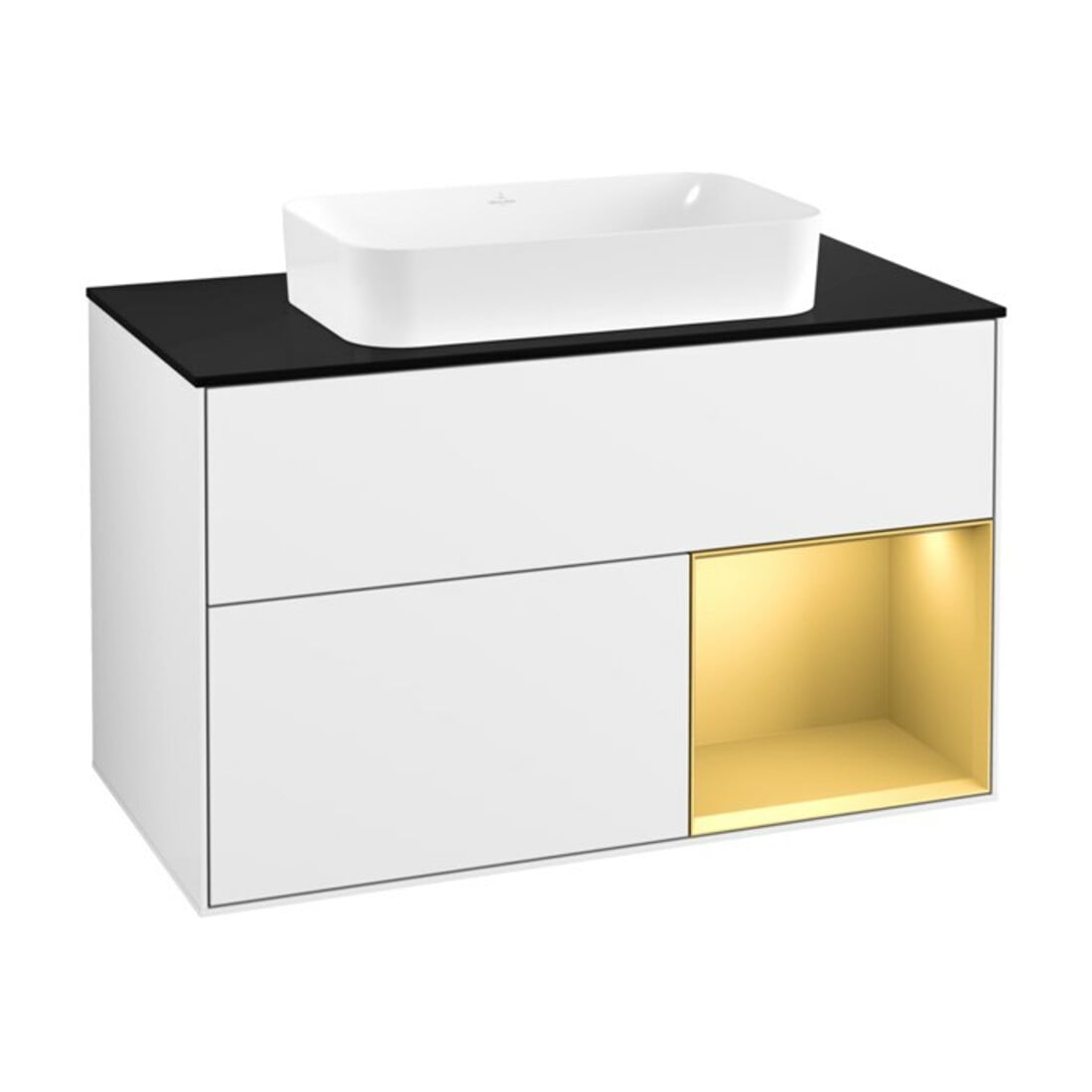 V&B Waschtischunterschrank Finion 100x60,3 cm, Reg re gol m, glo wh. Lac