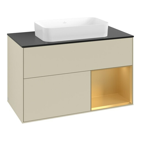 V&B Waschtischunterschrank Finion 100x60,3 cm, Reg re gol m, si Gr m Lac