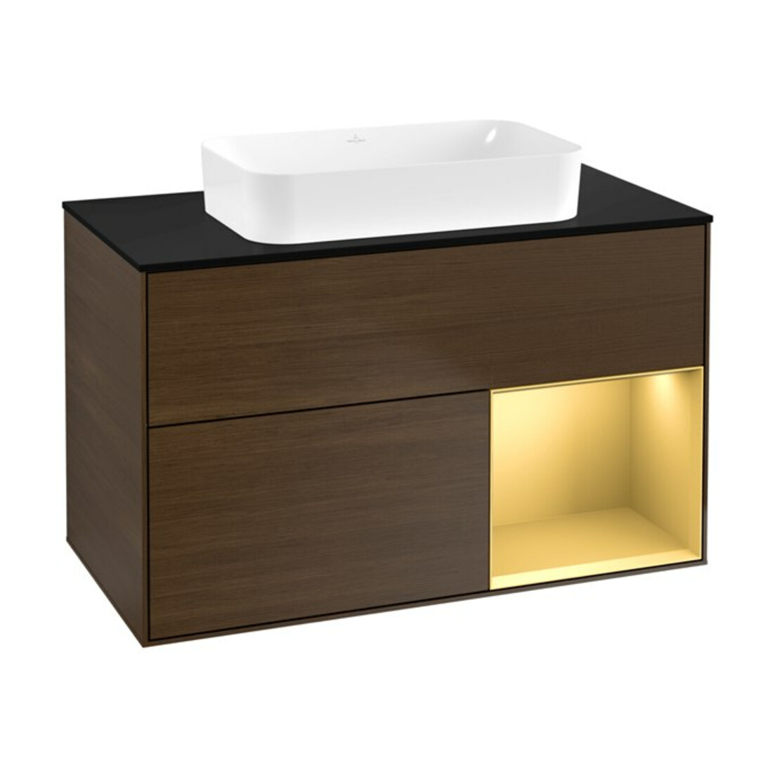V&B Waschtischunterschrank Finion 100x60,3 cm, Reg re gol m, Walnut veneer