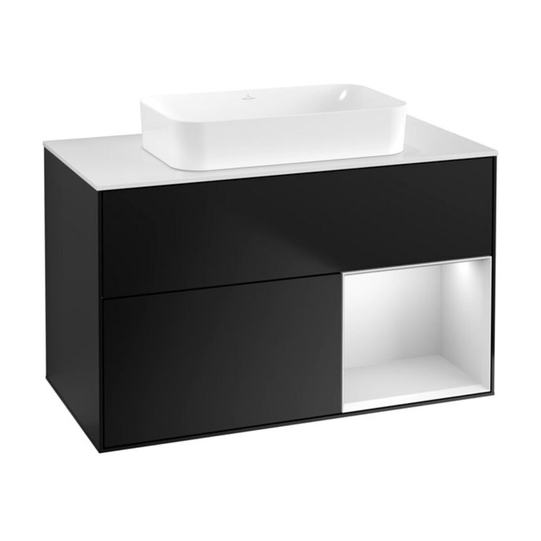 V&B Waschtischunterschrank Finion 100x60,3 cm, Reg re wh. m Lac, bla m Lac