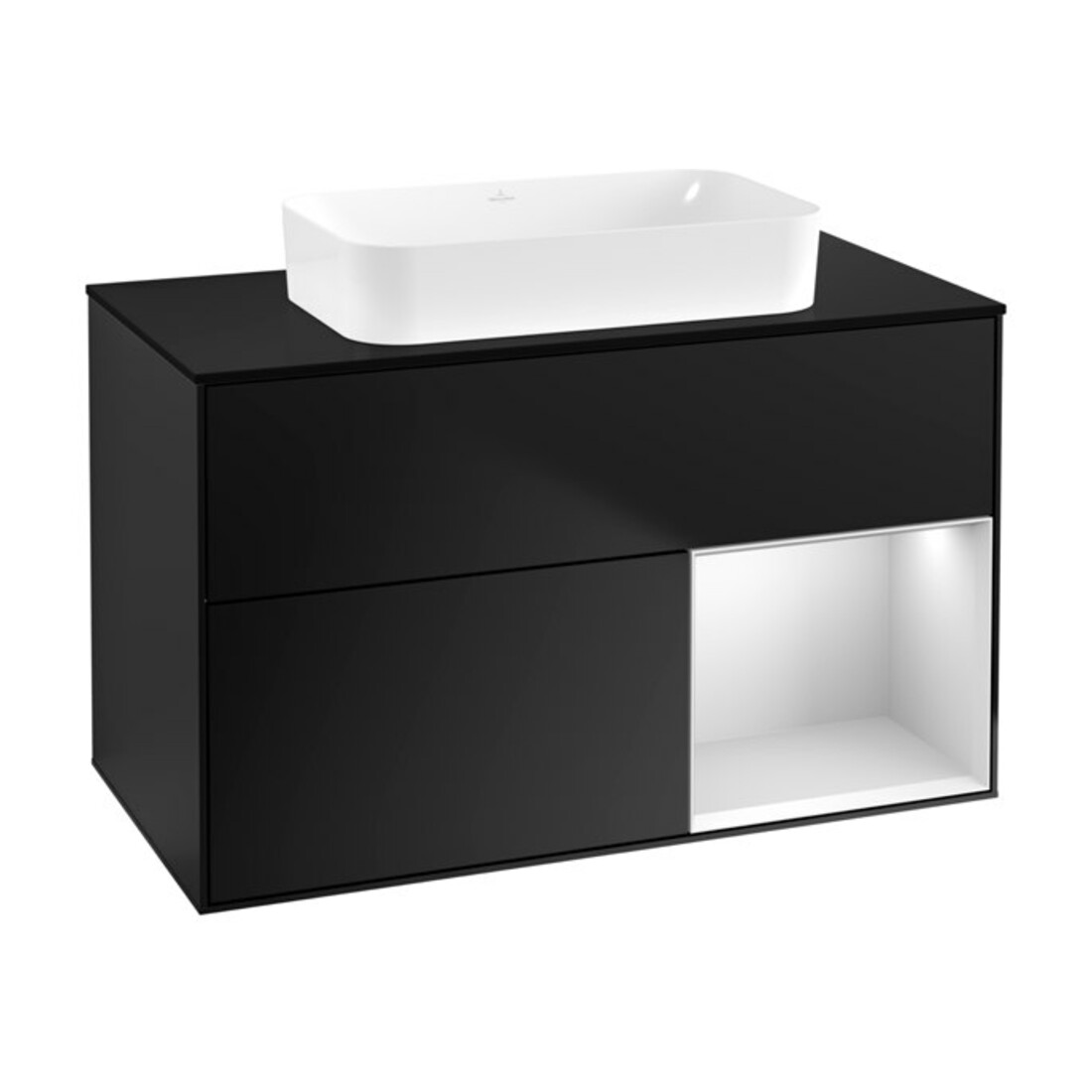 V&B Waschtischunterschrank Finion 100x60,3 cm, Reg re wh. m Lac, bla m Lac