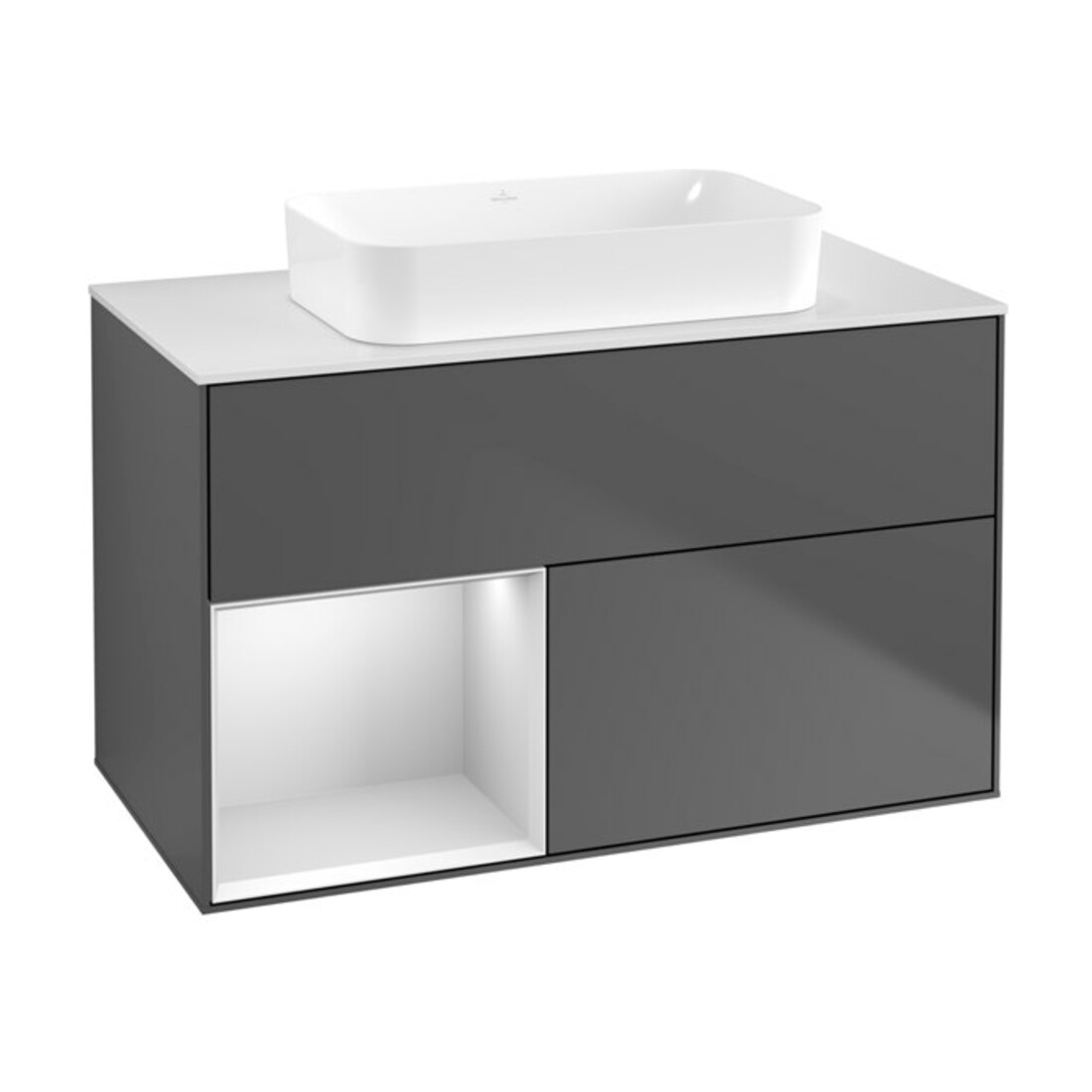 V&B Waschtischunterschrank Finion 100x60,3 cm, Rg li wh. m Lac, Anthrac. m