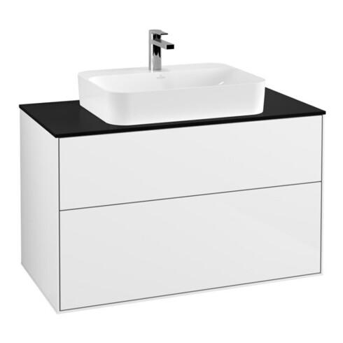 V&B Waschtischunterschrank Finion 100x60,3cm, Abd.-Pl. bla m, glo wh. Lac