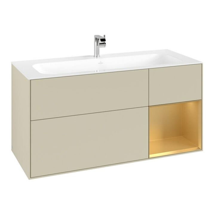 V&B Waschtischunterschrank Finion 119,6x59,1cm, Reg re gol m, si Gr m Lac
